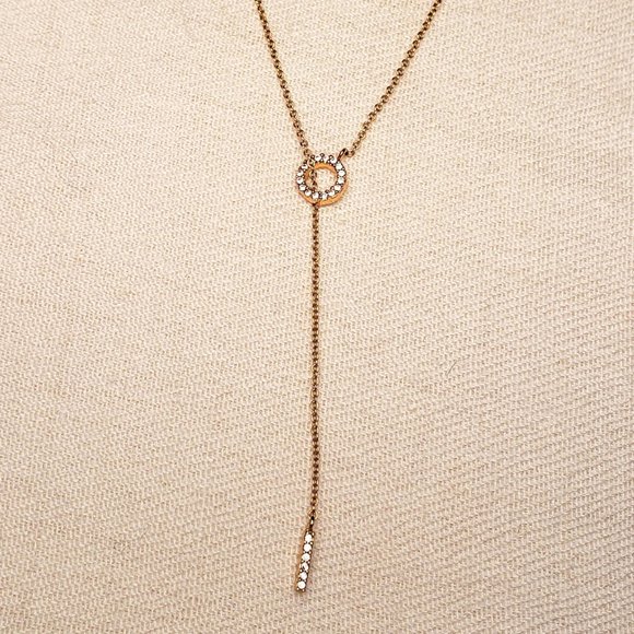 ✿3for$21✿ Gold Plated Crystal Y Necklace by Aldo - Picture 3 of 4